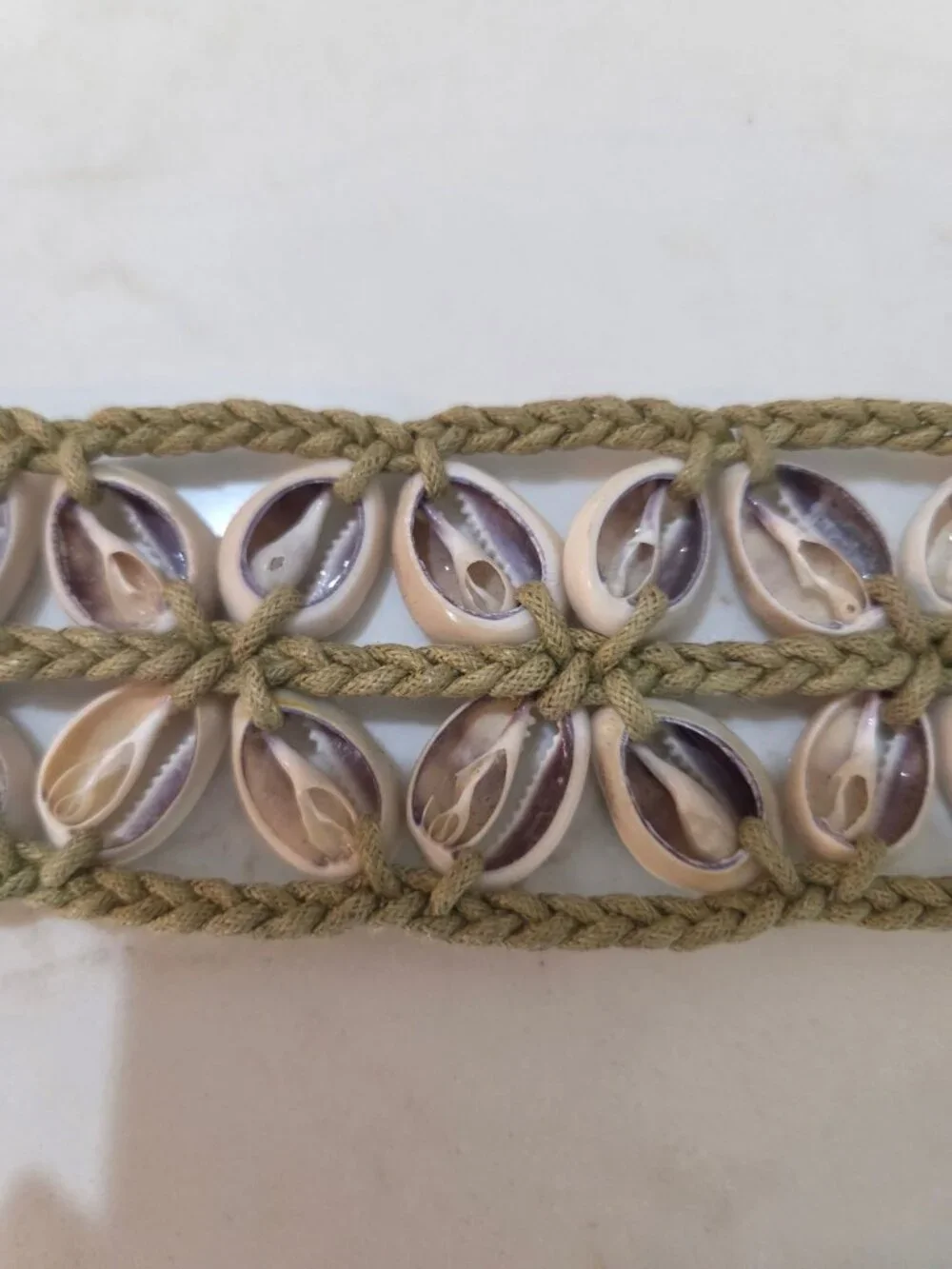 VTG Handmade Boho Macrame Cowrie Shell Belt OS‎ Tan Braided Tie Waist Artisan
